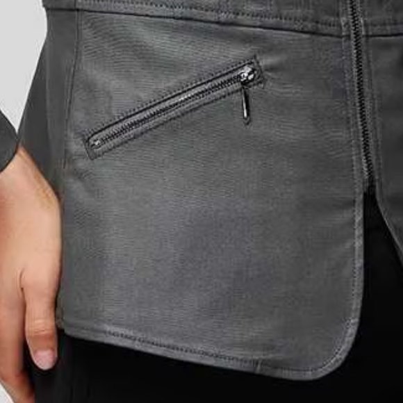 WHBM WASHABLE! Seamed Coated Denim Moto Jacket Leather Look Stretchy Moonwalk 14 - Picture 8 of 12